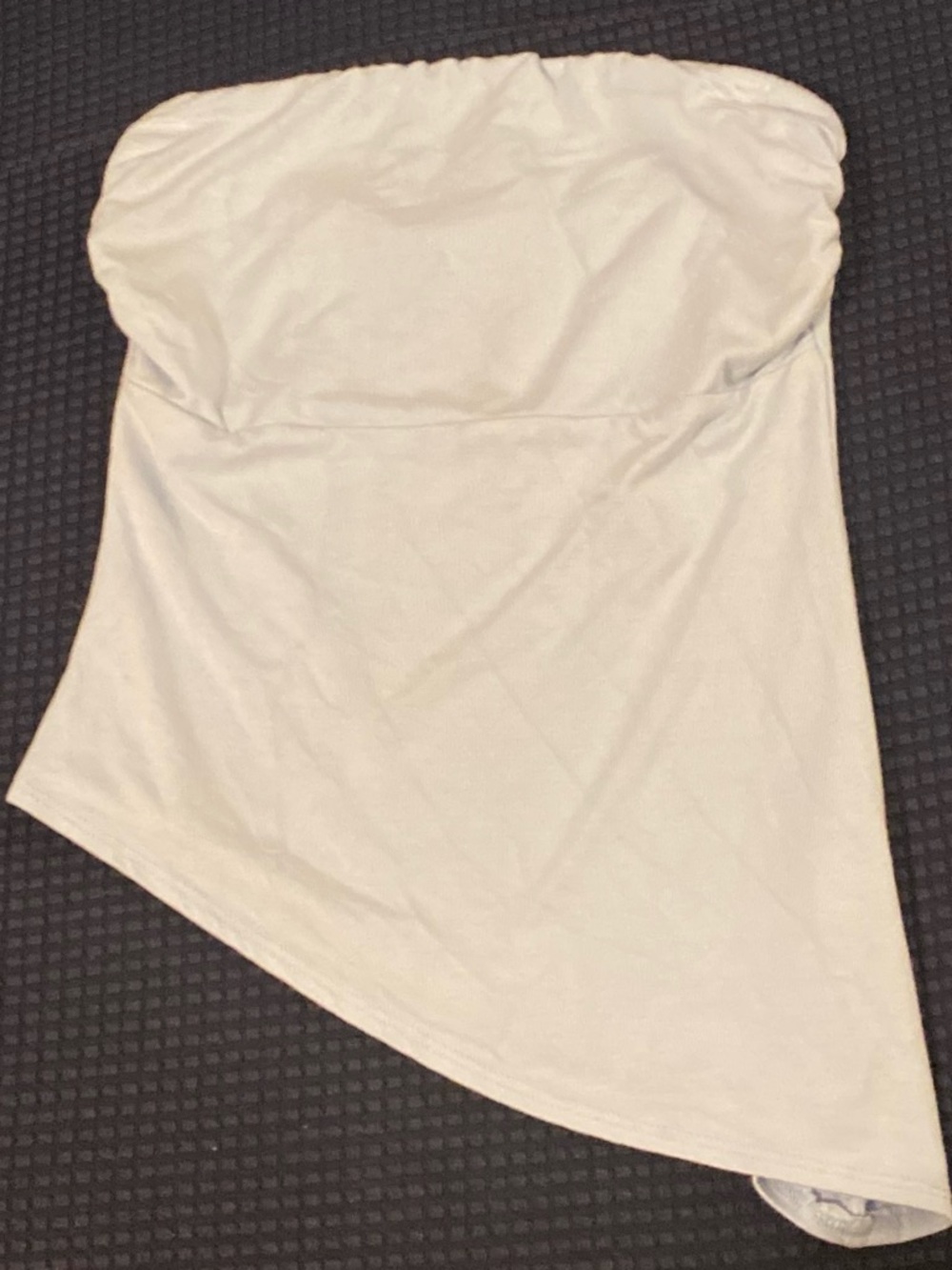 See You Monday LIGHT BLUE Strapless Asymmetrical Crop Top